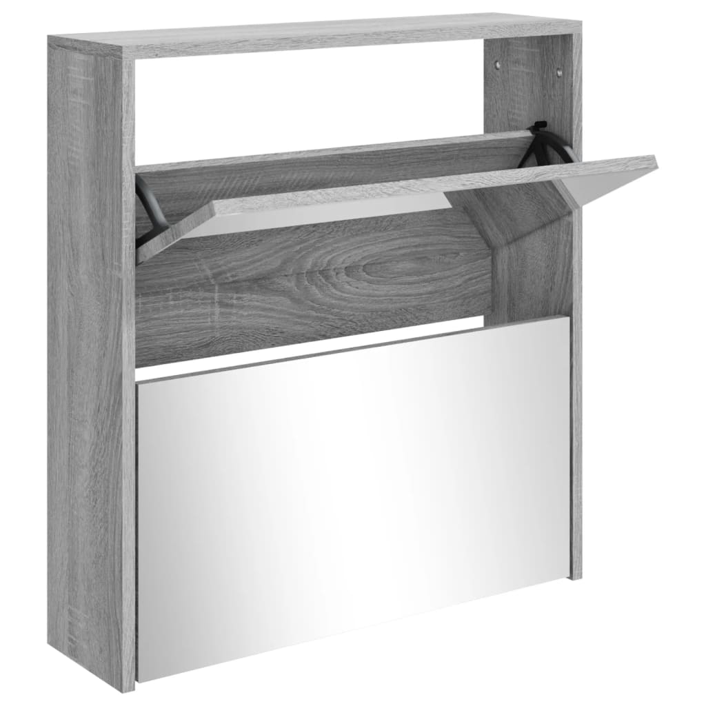 Schuhschrank Mit Spiegel 2 Fächer 63X17X Grau Sonoma