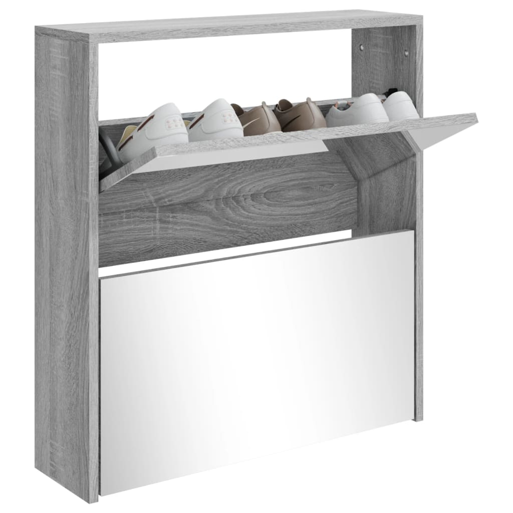 Schuhschrank Mit Spiegel 2 Fächer 63X17X Grau Sonoma