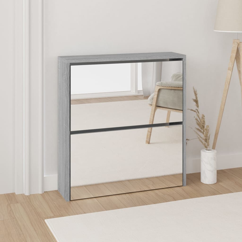 Schuhschrank Mit Spiegel 2 Fächer 63X17X Grau Sonoma