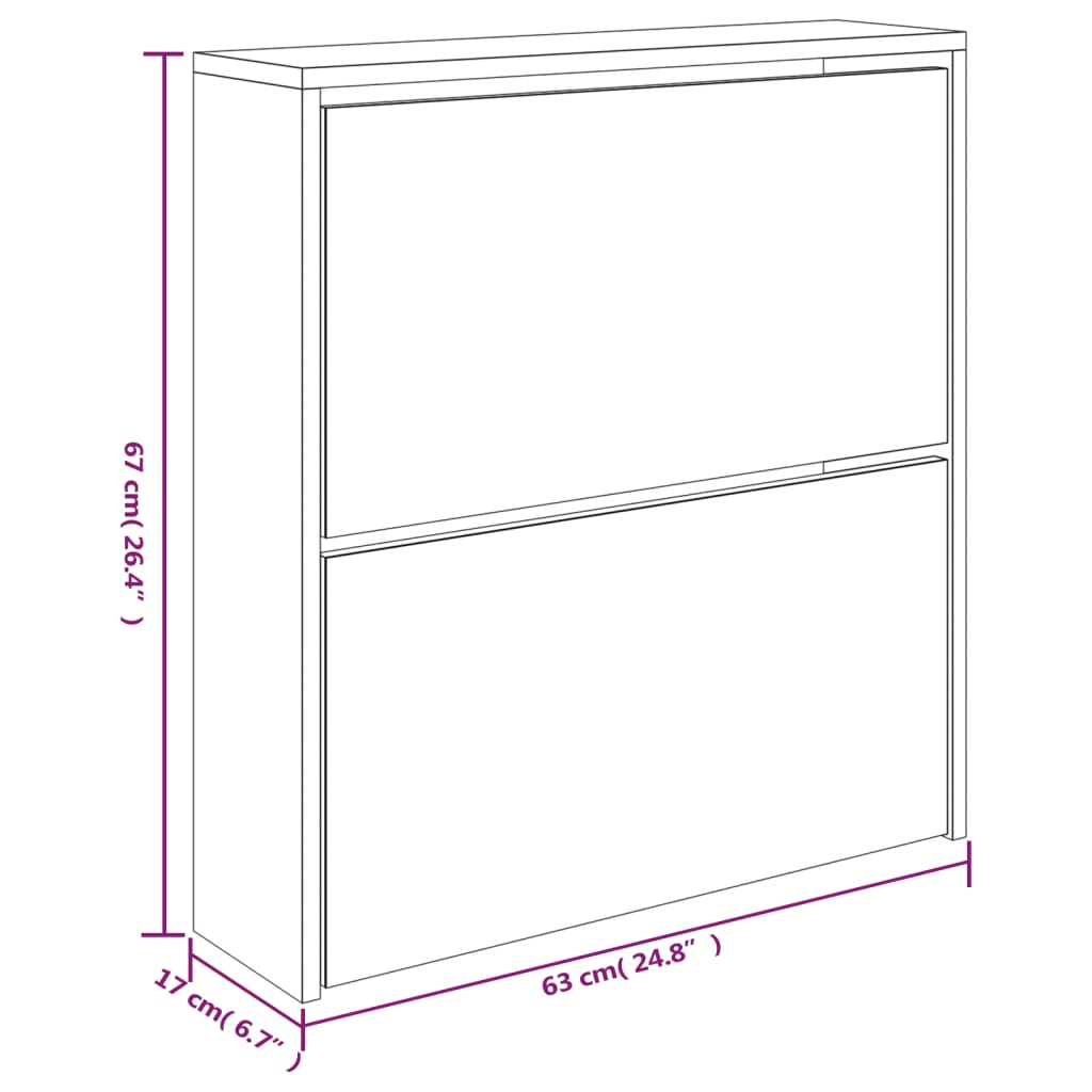 Schuhschrank Mit Spiegel 2 Fächer Braun Eichen-Optik 63X17X67Cm Braune Eiche