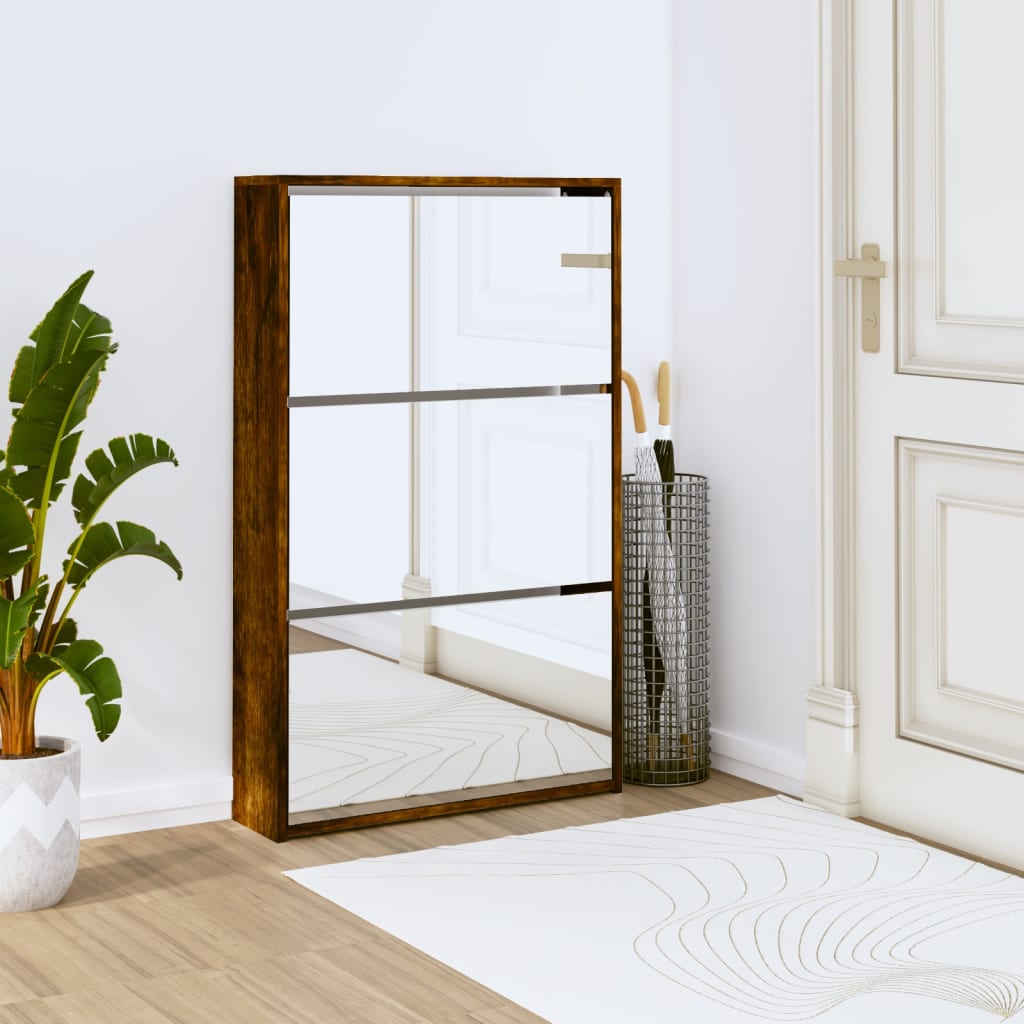 Schuhschrank Mit Spiegel 2 Fächer 63X17X Räuchereiche