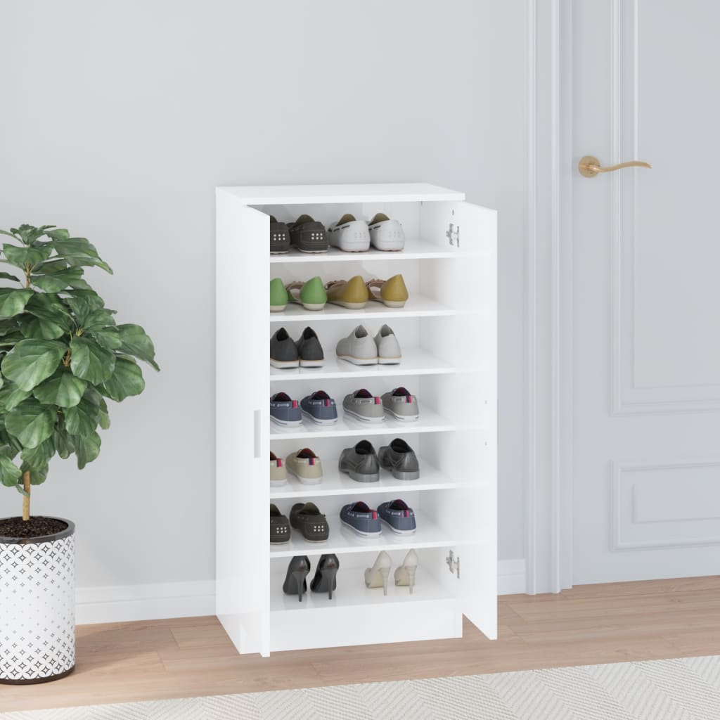 Schuhschrank 55X35X108 Cm Holzwerkstoff Hochglanz-Weiß