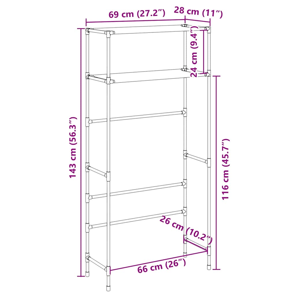 Waschmaschinenregal 2 Ablagen 69X28X143 Cm Eisen