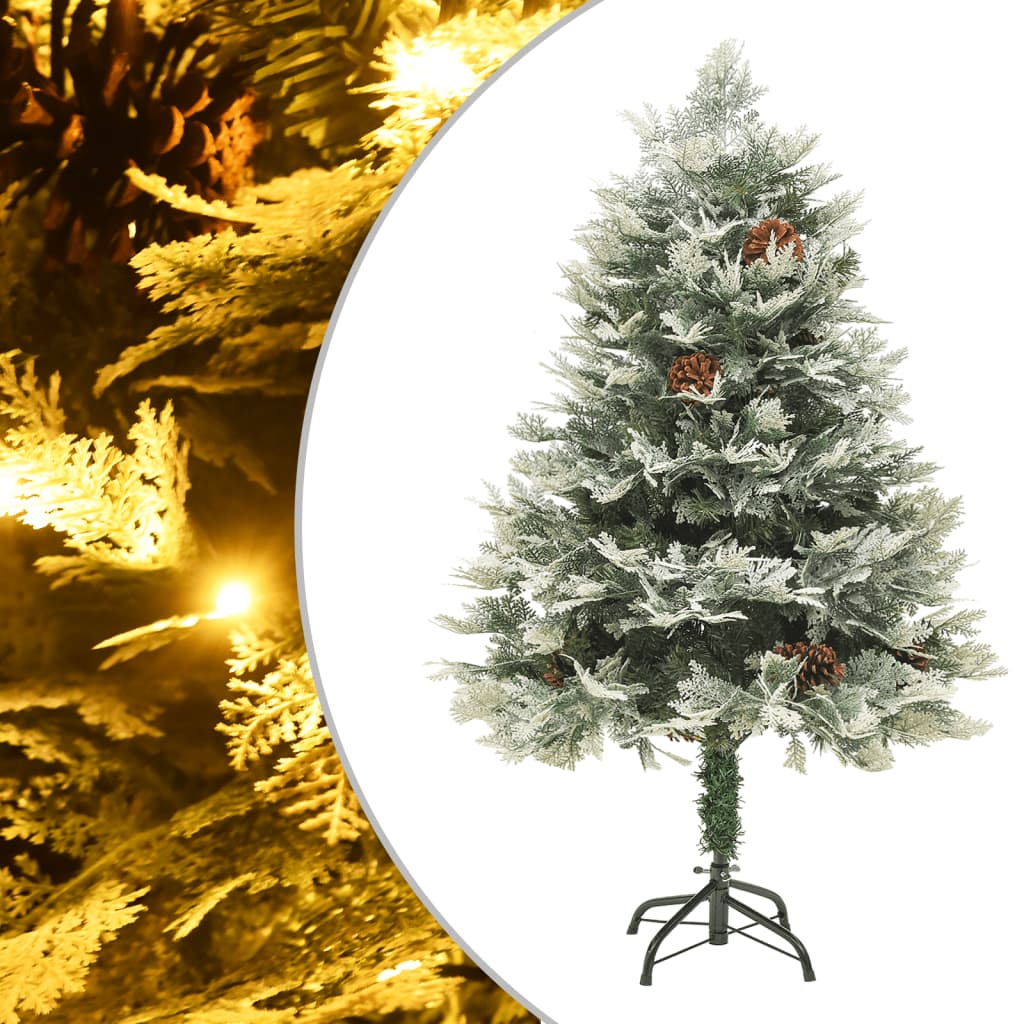 Weihnachtsbaum Mit Beleuchtung Und Kiefernzapfen Grün 150 Cm Weiß Und Blau