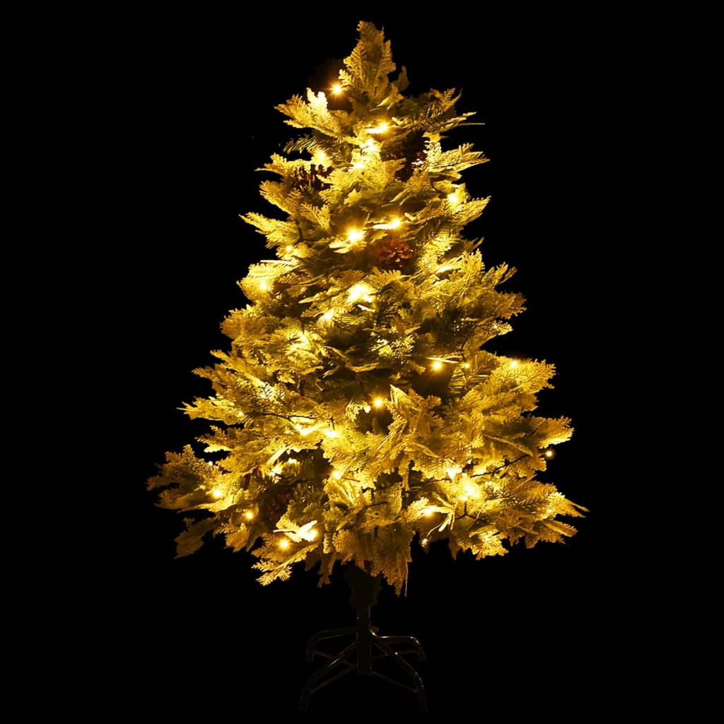 Weihnachtsbaum Mit Beleuchtung Und Kiefernzapfen Grün 150 Cm Weiß Und Blau