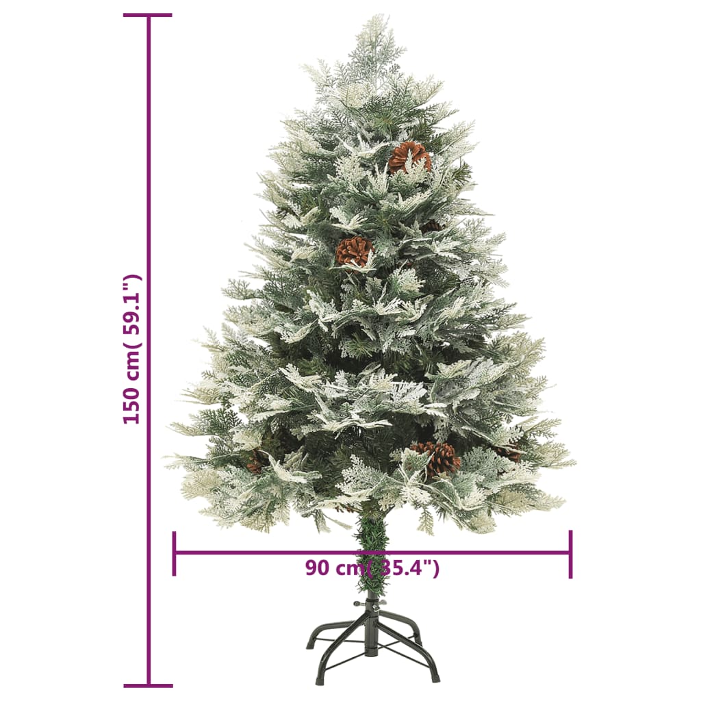 Weihnachtsbaum Mit Beleuchtung Und Kiefernzapfen Grün 150 Cm Weiß Und Blau