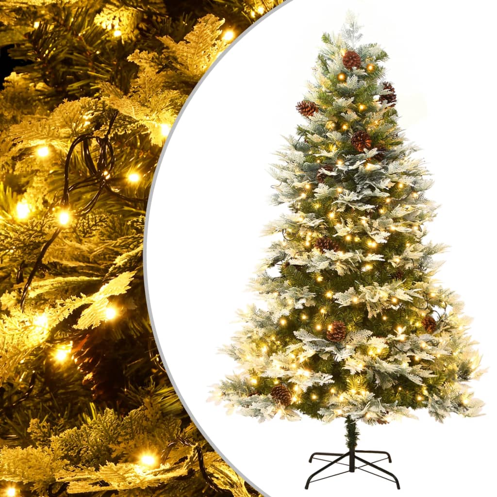 Weihnachtsbaum Mit Beleuchtung Und Kiefernzapfen Grün 150 Cm Weiß Und Blau