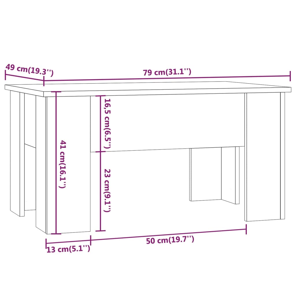 Couchtisch Braun Eichen-Optik 79X49X41 Cm Holzwerkstoff