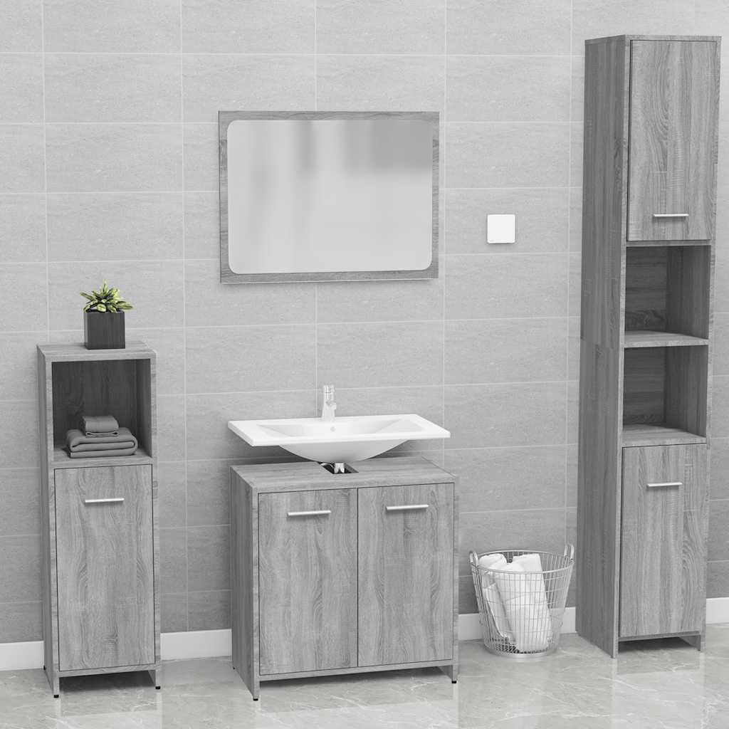 Badschrank Mit Spiegel Schwarz Eichen-Optik Holzwerkstoff