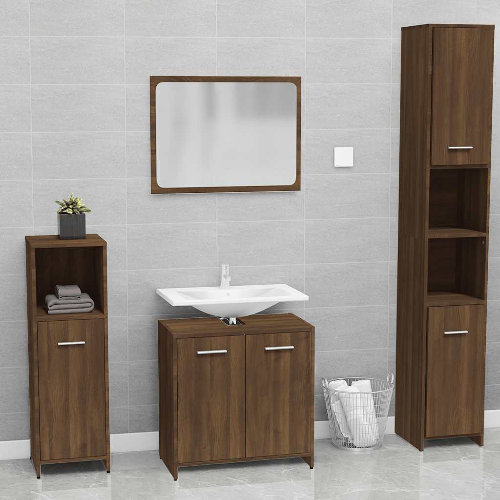 Badschrank Mit Spiegel Schwarz Eichen-Optik Holzwerkstoff