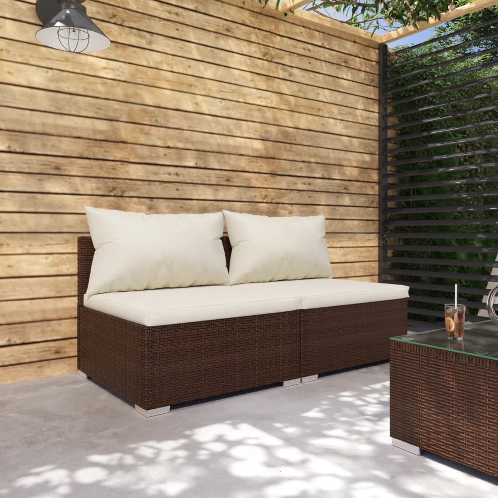 -Sofa Mit Kissen Grau Poly Rattan