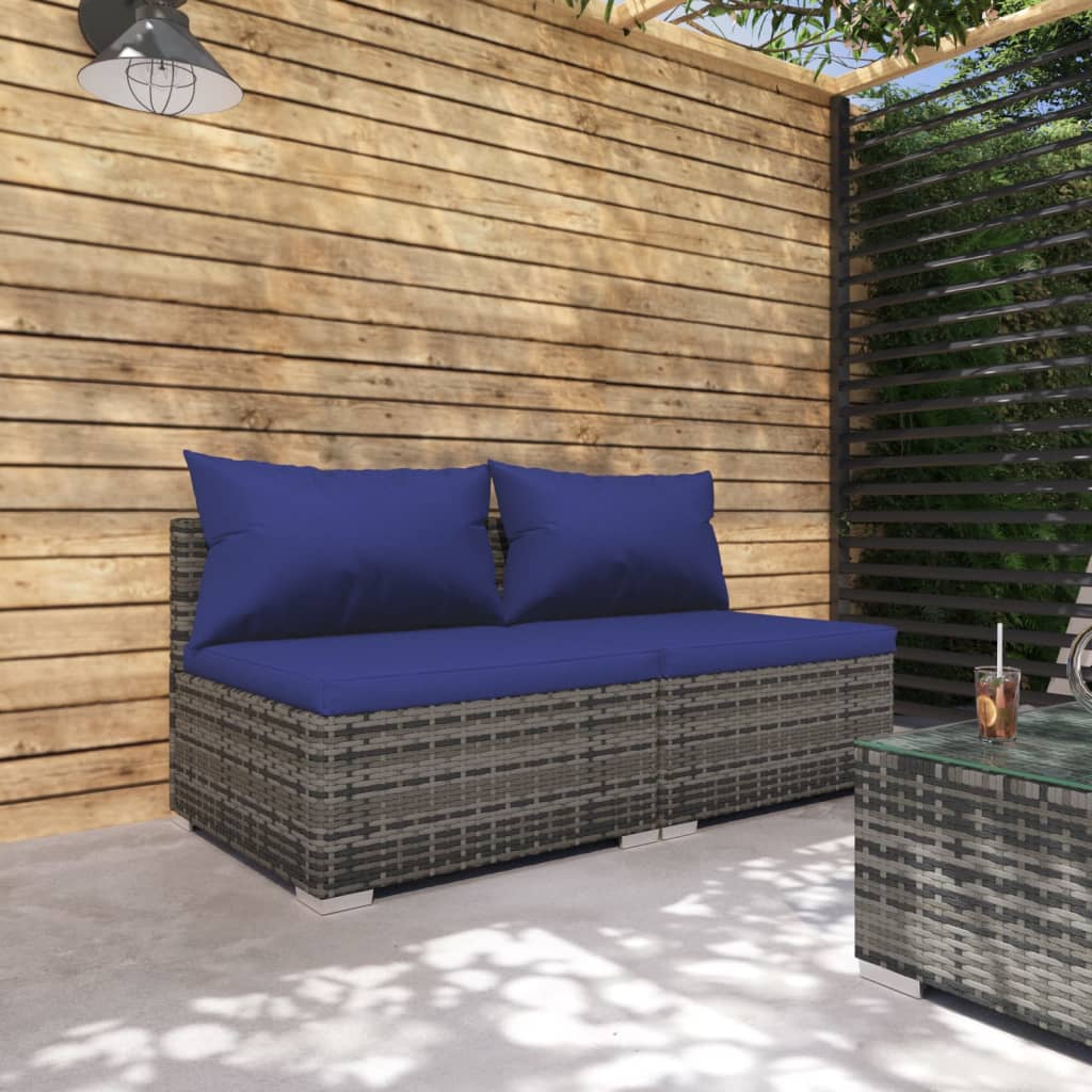 -Sofa Mit Kissen Grau Poly Rattan