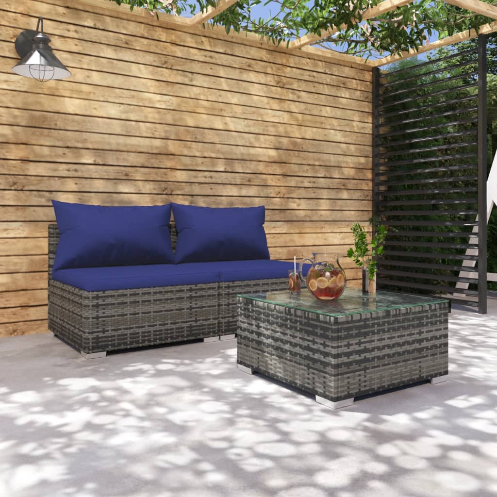 -Sofa Mit Kissen Grau Poly Rattan