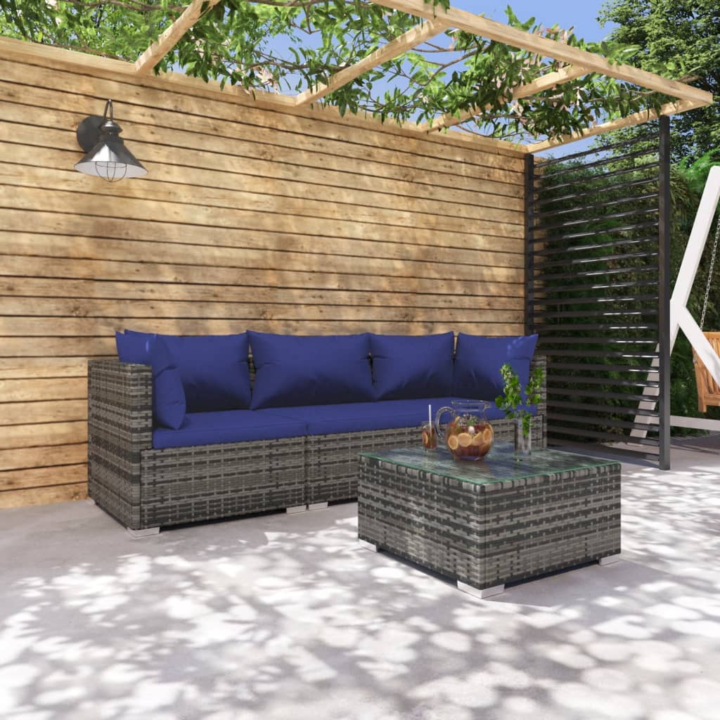 -Sofa Mit Kissen Grau Poly Rattan