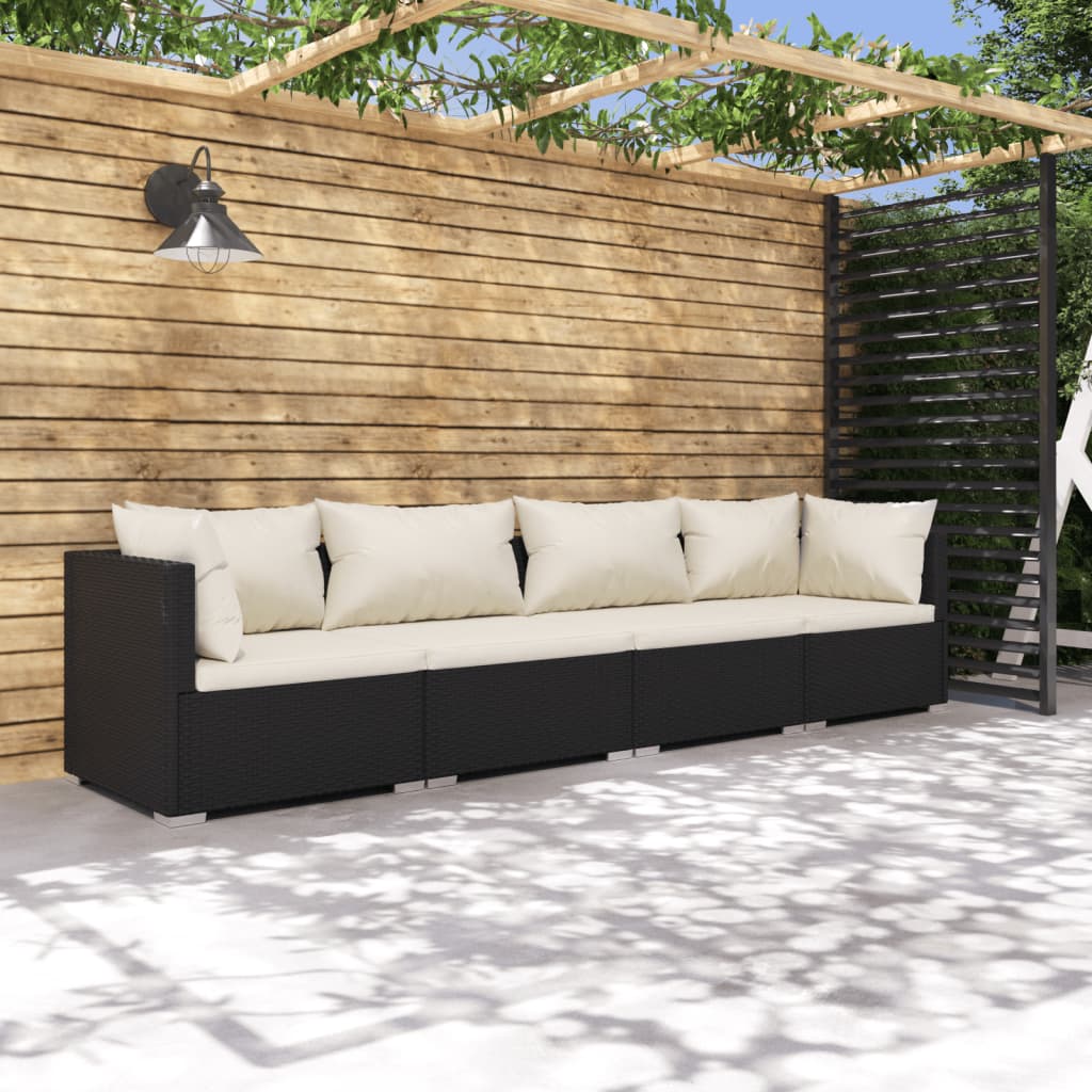 -Sofa Mit Kissen Grau Poly Rattan