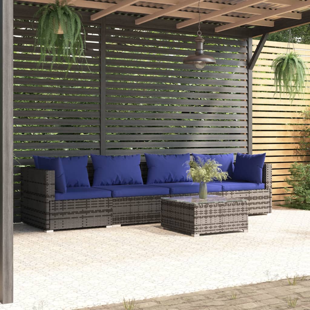 -Sofa Mit Kissen Grau Poly Rattan
