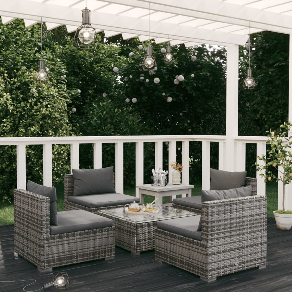 9-Tlg. Garten-Lounge-Set Mit Kissen Poly Rattan Schwarz