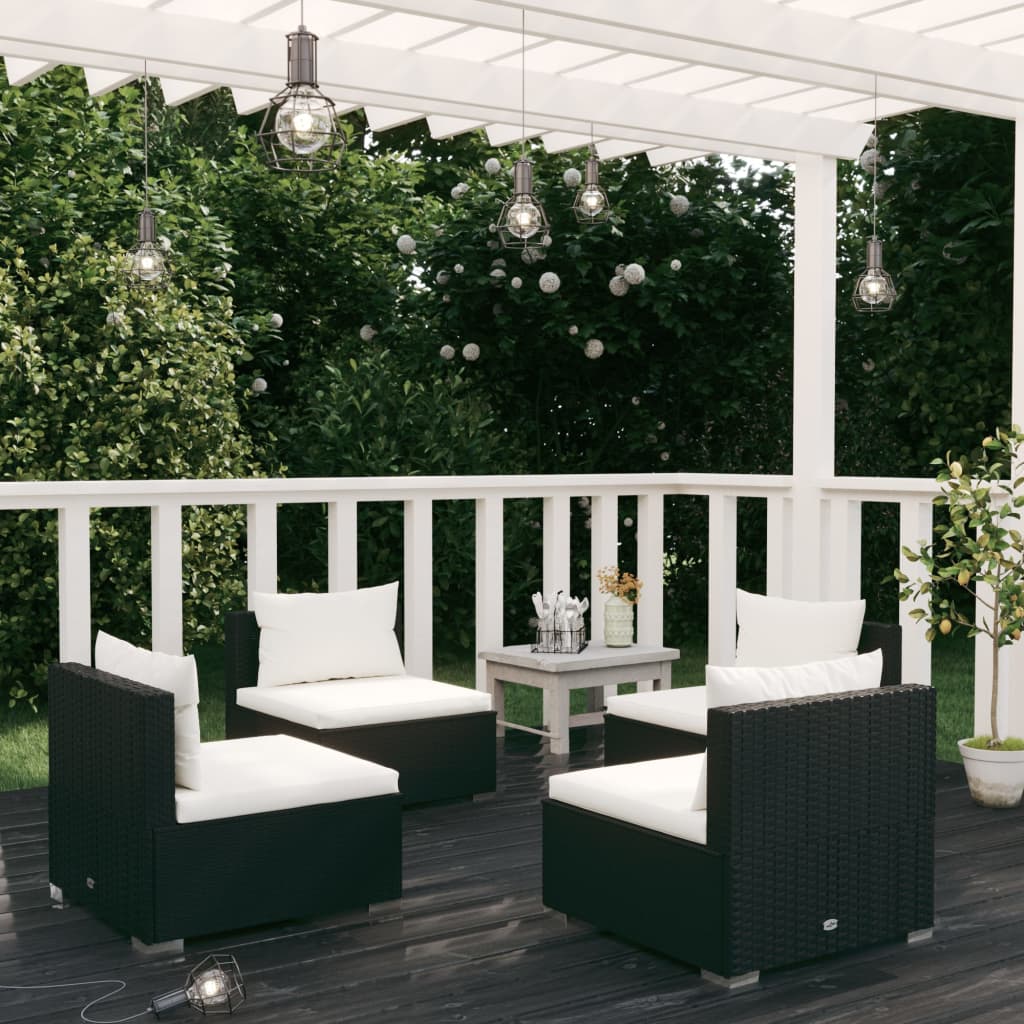 9-Tlg. Garten-Lounge-Set Mit Kissen Poly Rattan Schwarz