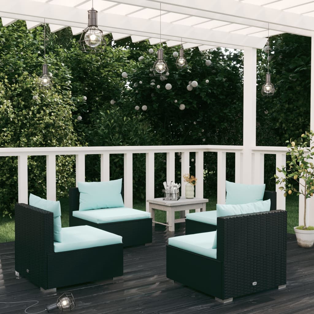 9-Tlg. Garten-Lounge-Set Mit Kissen Poly Rattan Schwarz