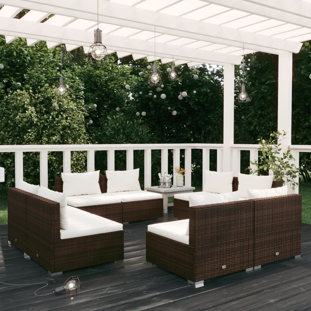 9-Tlg. Garten-Lounge-Set Mit Kissen Poly Rattan Schwarz