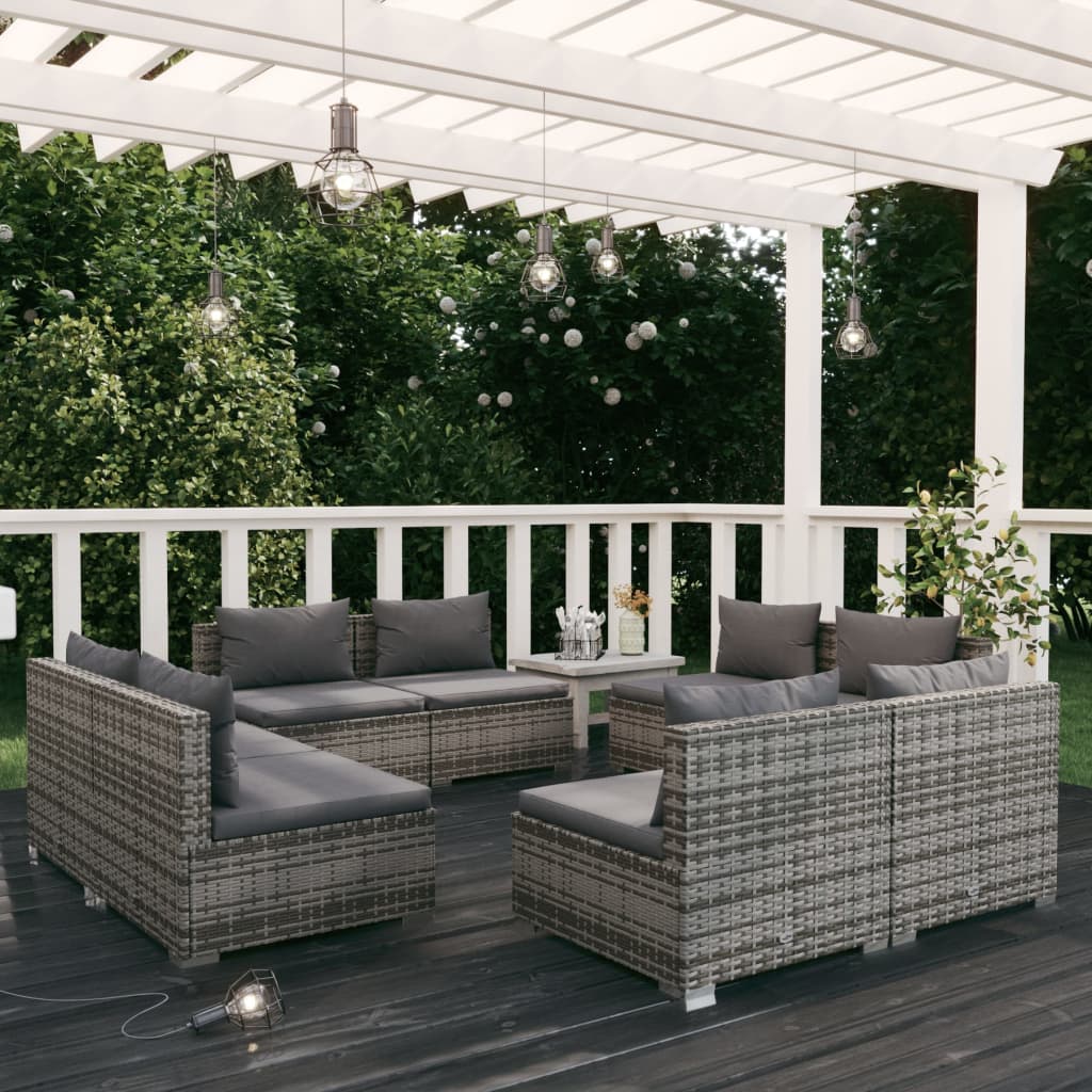 9-Tlg. Garten-Lounge-Set Mit Kissen Poly Rattan Schwarz