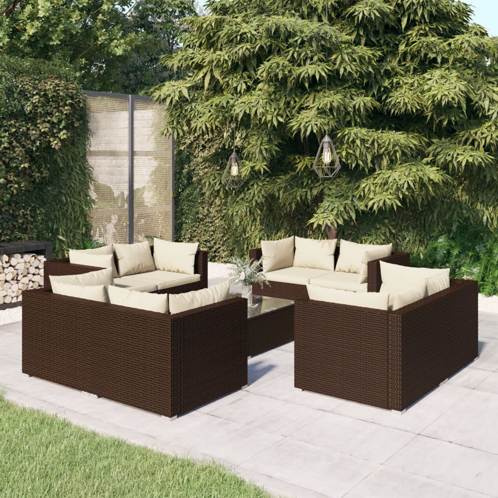 9-Tlg. Garten-Lounge-Set Mit Kissen Poly Rattan Schwarz