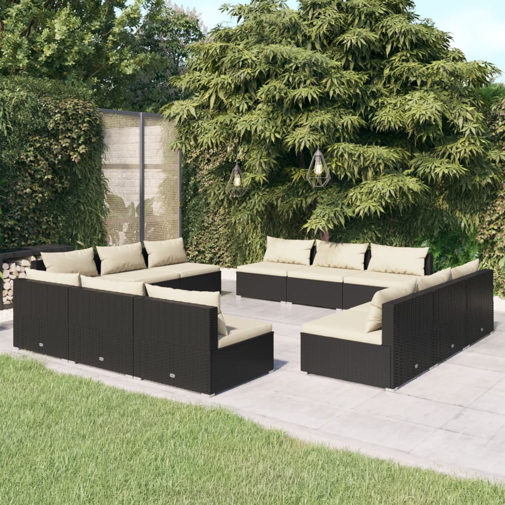 9-Tlg. Garten-Lounge-Set Mit Kissen Poly Rattan Schwarz