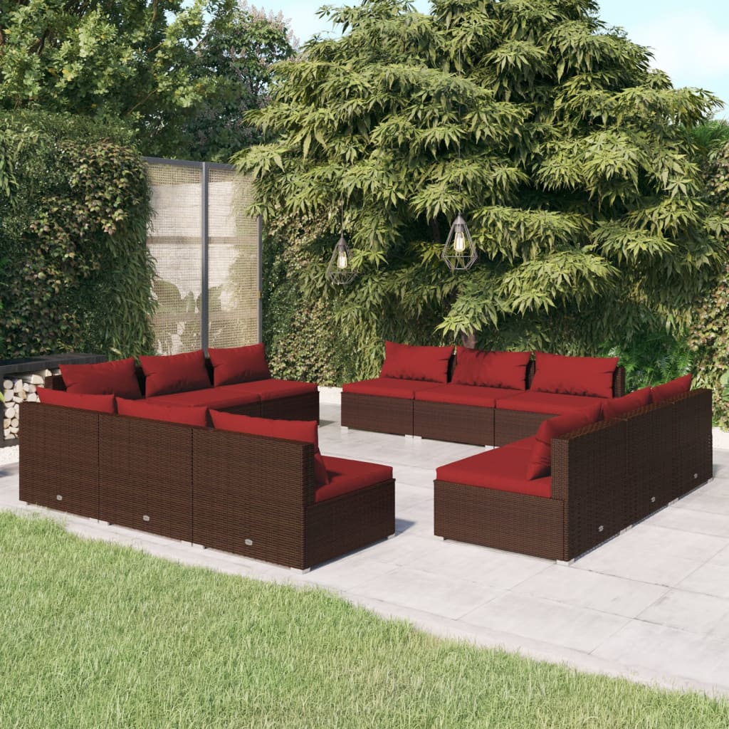 9-Tlg. Garten-Lounge-Set Mit Kissen Poly Rattan Schwarz