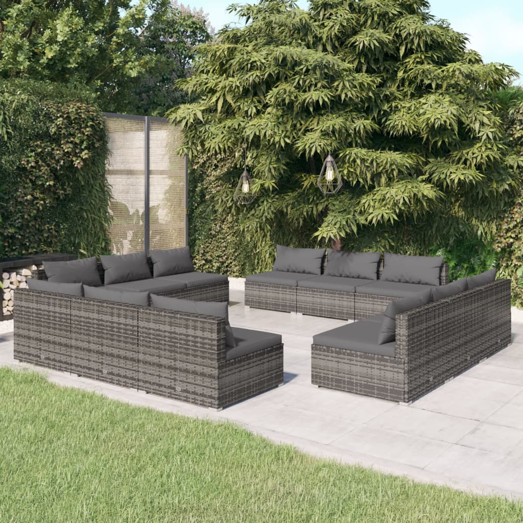 9-Tlg. Garten-Lounge-Set Mit Kissen Poly Rattan Schwarz