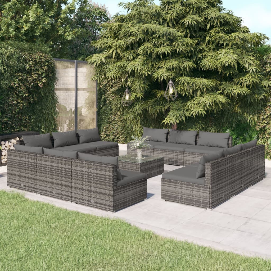 9-Tlg. Garten-Lounge-Set Mit Kissen Poly Rattan Schwarz