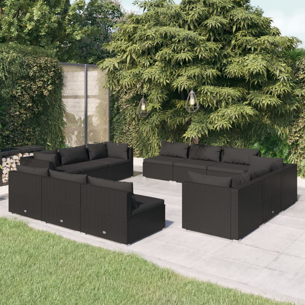 9-Tlg. Garten-Lounge-Set Mit Kissen Poly Rattan Schwarz
