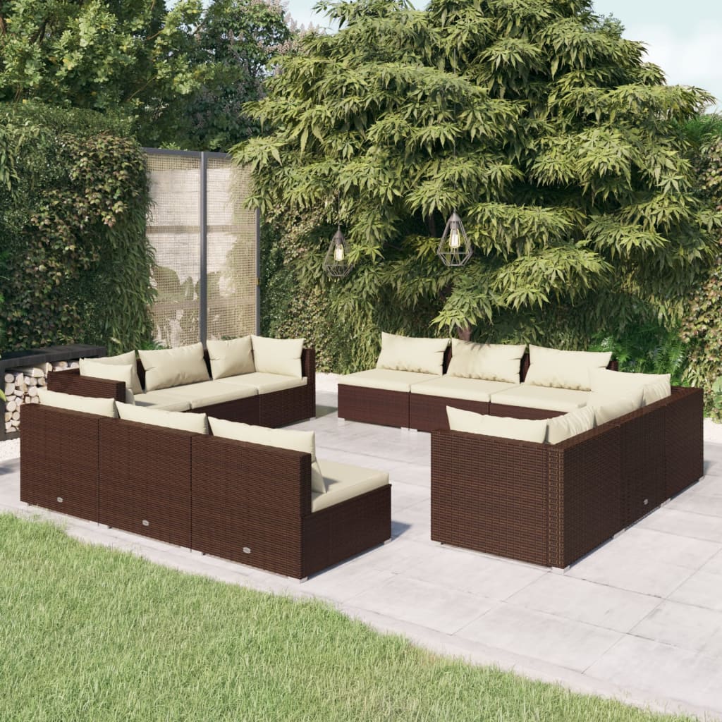 9-Tlg. Garten-Lounge-Set Mit Kissen Poly Rattan Schwarz