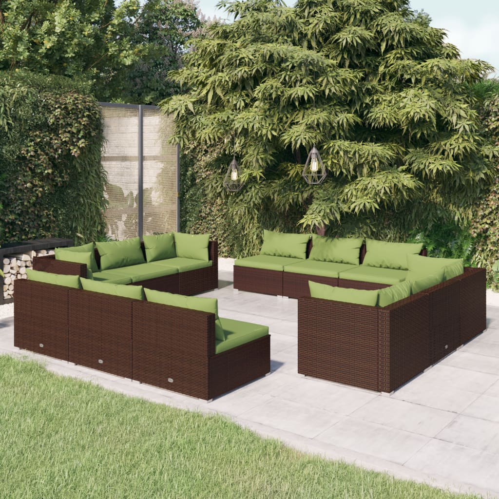 9-Tlg. Garten-Lounge-Set Mit Kissen Poly Rattan Schwarz