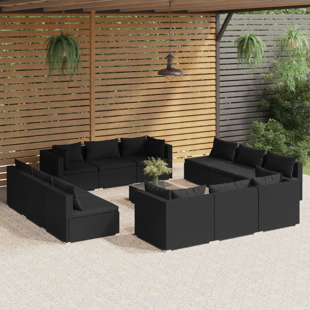 9-Tlg. Garten-Lounge-Set Mit Kissen Poly Rattan Schwarz
