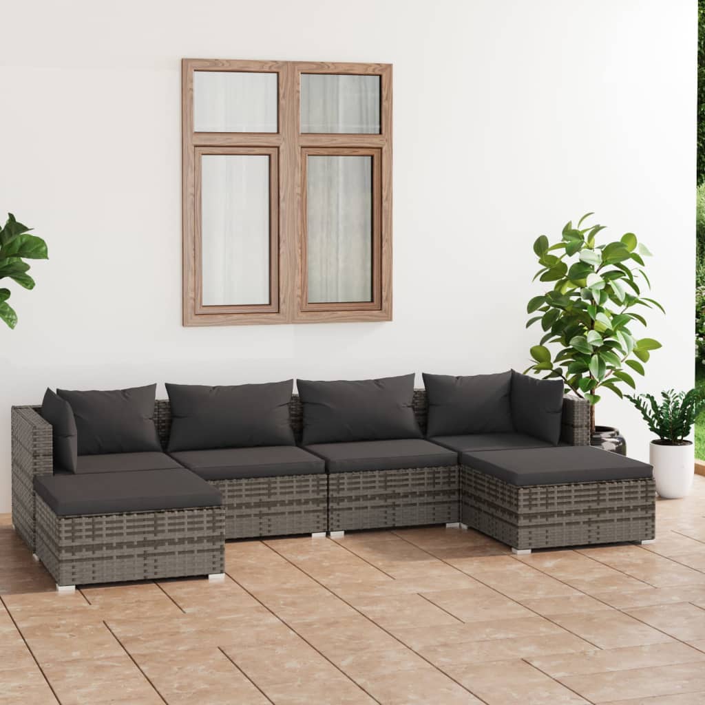 6-Tlg. Garten-Lounge-Set Mit Kissen Poly Rattan Braun
