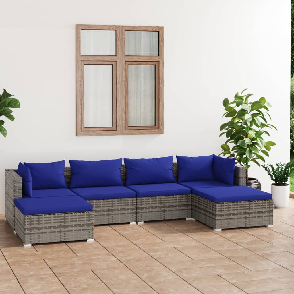 6-Tlg. Garten-Lounge-Set Mit Kissen Poly Rattan Braun