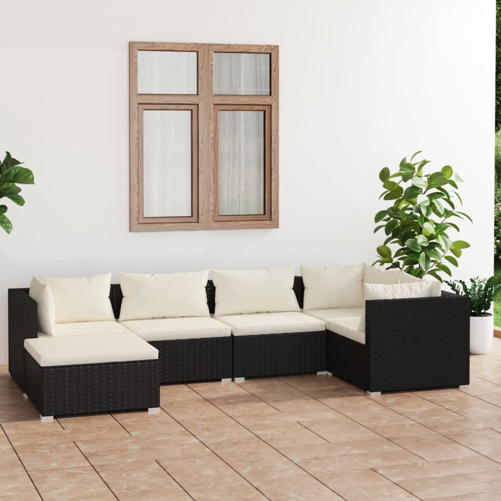 6-Tlg. Garten-Lounge-Set Mit Kissen Poly Rattan Braun
