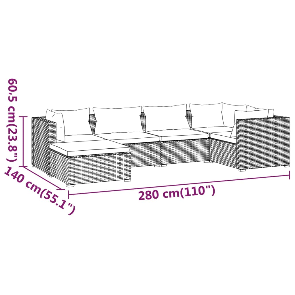 6-Tlg. Garten-Lounge-Set Mit Kissen Poly Rattan Braun