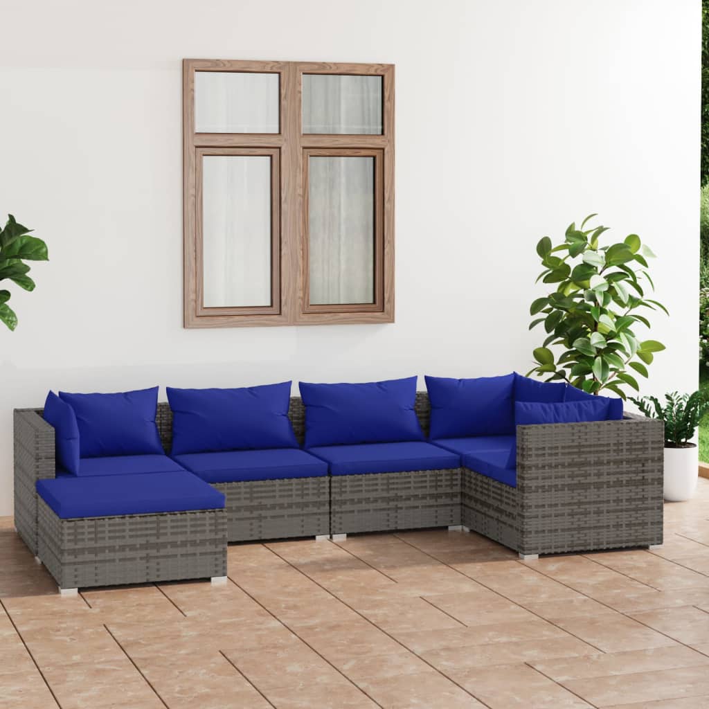 6-Tlg. Garten-Lounge-Set Mit Kissen Poly Rattan Braun
