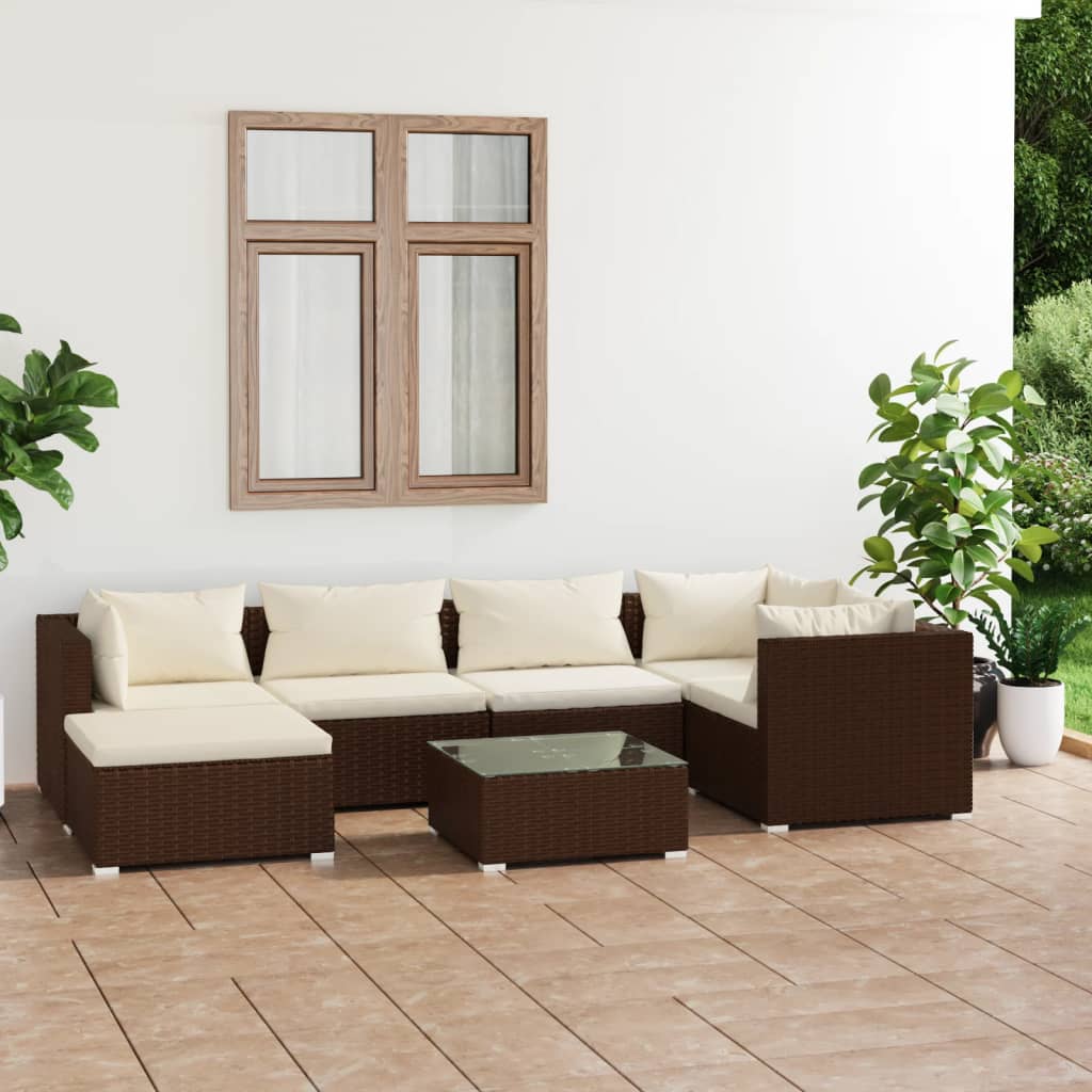 6-Tlg. Garten-Lounge-Set Mit Kissen Poly Rattan Braun