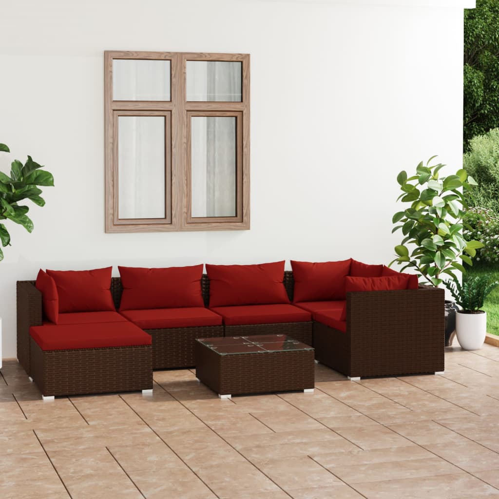 6-Tlg. Garten-Lounge-Set Mit Kissen Poly Rattan Braun