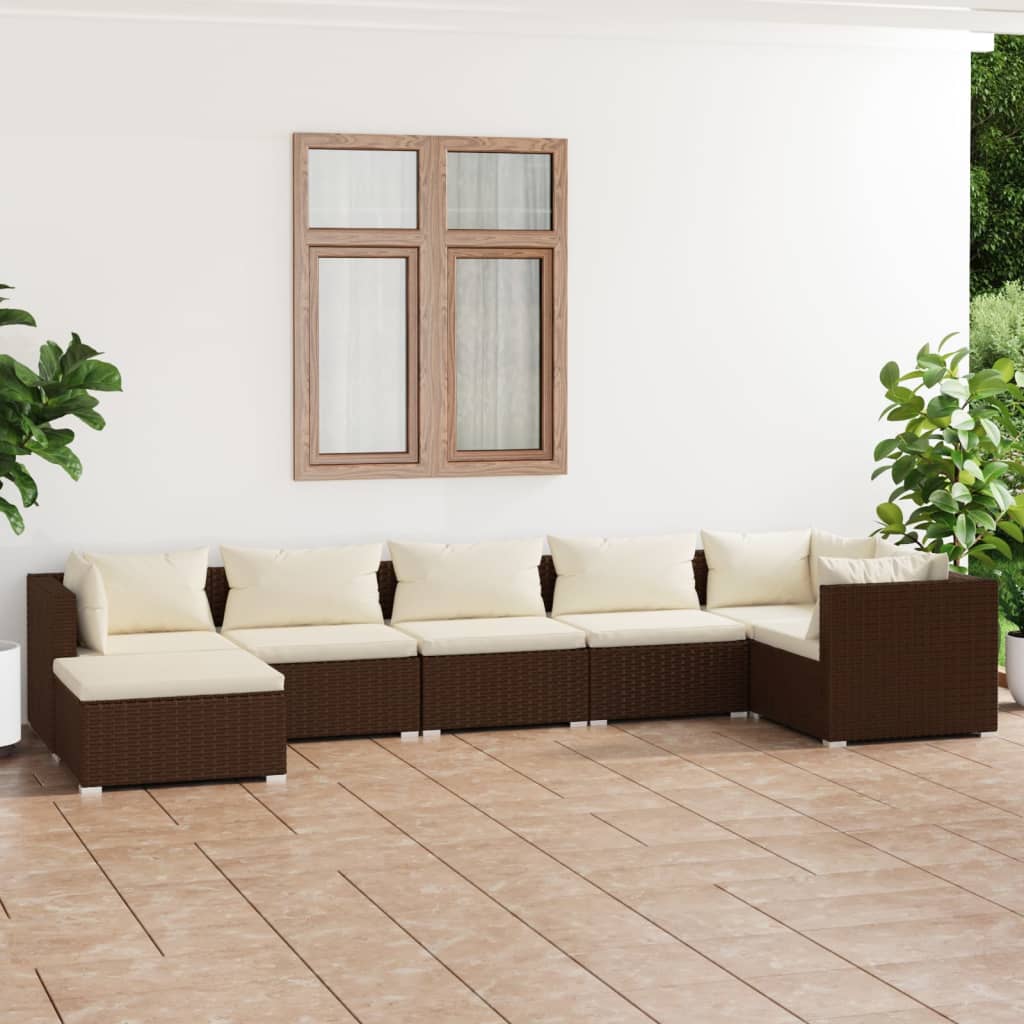 6-Tlg. Garten-Lounge-Set Mit Kissen Poly Rattan Braun