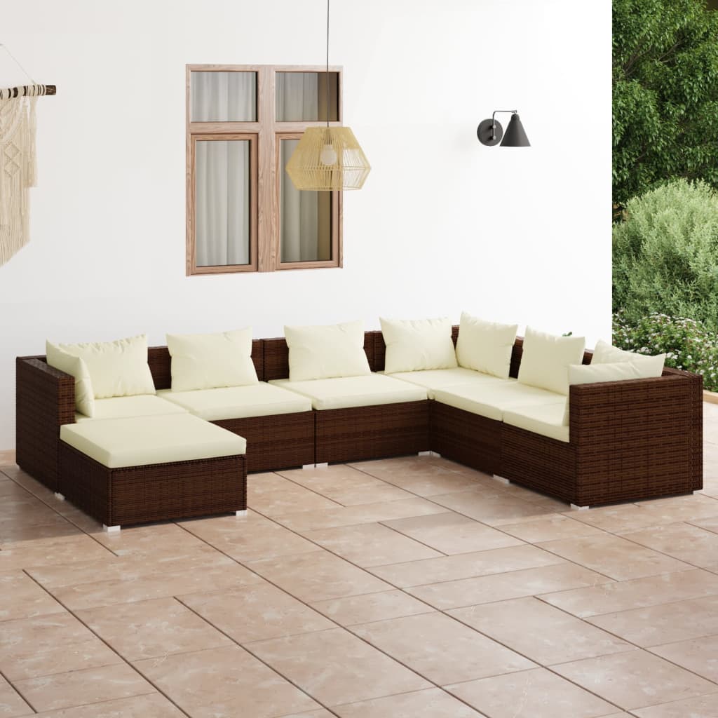 6-Tlg. Garten-Lounge-Set Mit Kissen Poly Rattan Braun