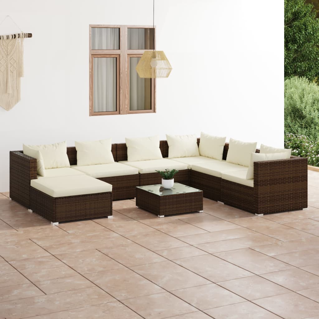 6-Tlg. Garten-Lounge-Set Mit Kissen Poly Rattan Braun