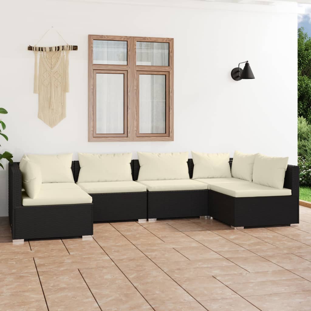 6-Tlg. Garten-Lounge-Set Mit Kissen Poly Rattan Braun