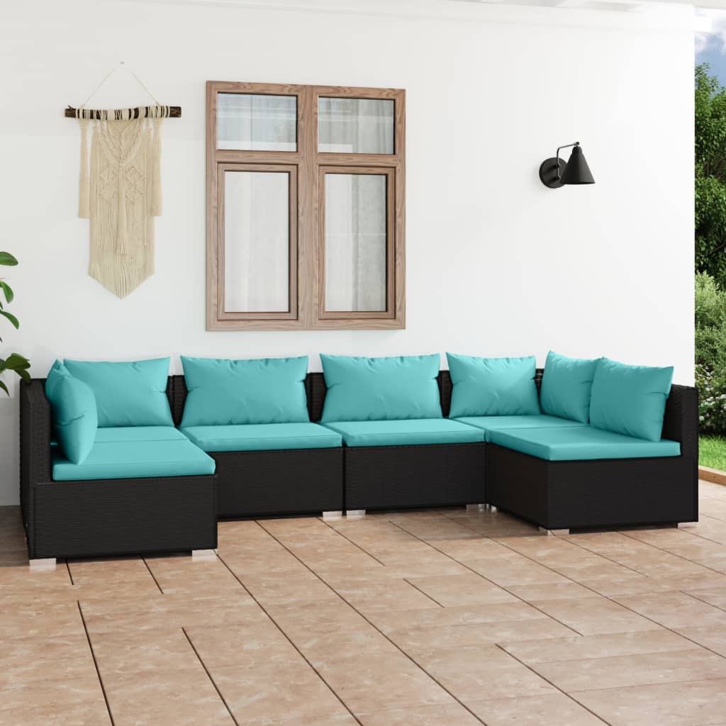6-Tlg. Garten-Lounge-Set Mit Kissen Poly Rattan Braun