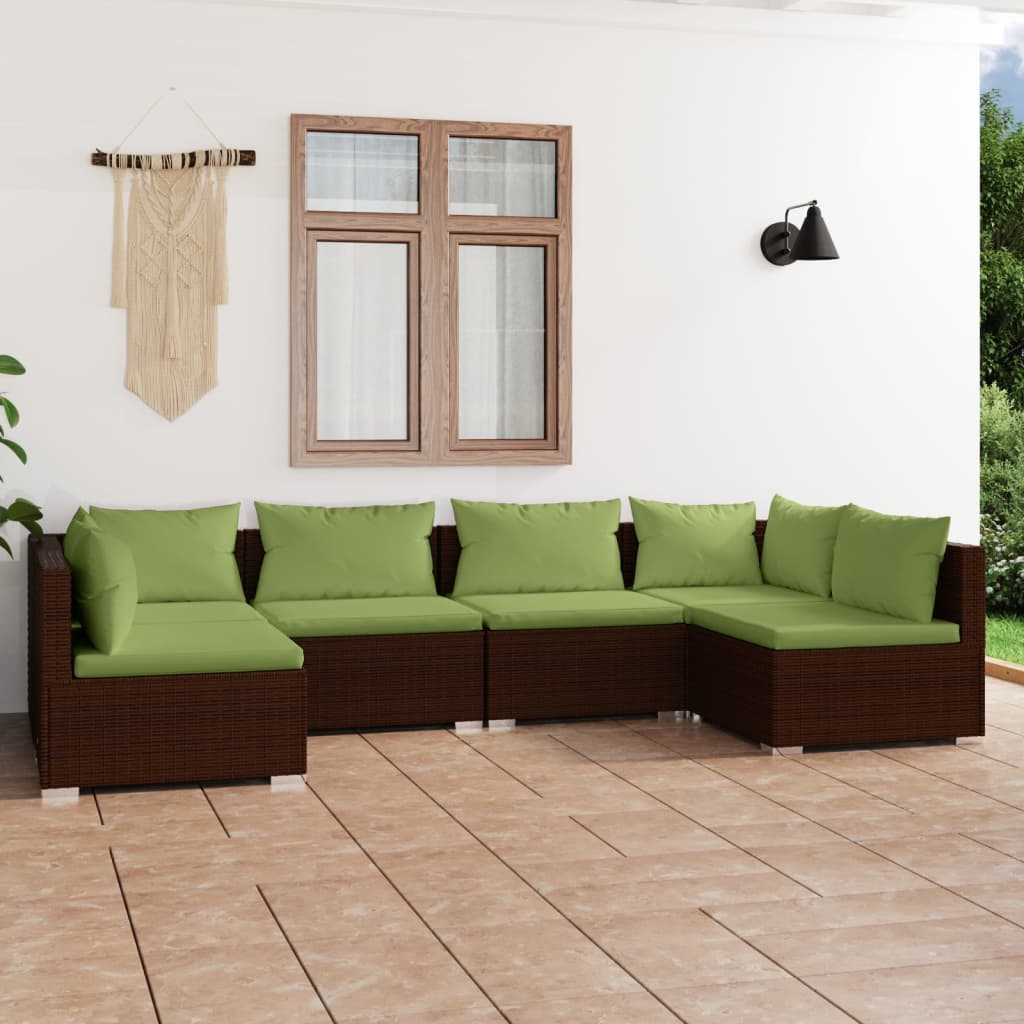 6-Tlg. Garten-Lounge-Set Mit Kissen Poly Rattan Braun