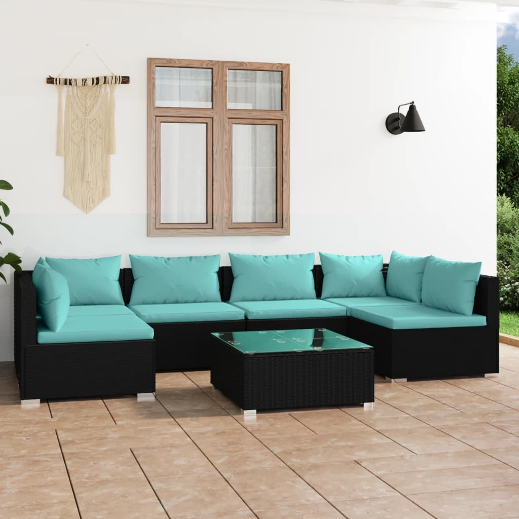 6-Tlg. Garten-Lounge-Set Mit Kissen Poly Rattan Braun