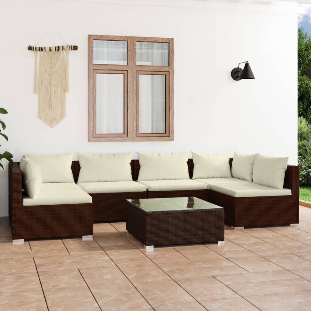 6-Tlg. Garten-Lounge-Set Mit Kissen Poly Rattan Braun