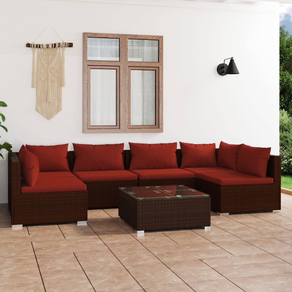 6-Tlg. Garten-Lounge-Set Mit Kissen Poly Rattan Braun